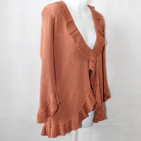 Nine West Woman Silk Blend Orange Metallic Fleck Clasp Front Cardigan Size 2X - Picture 6 of 11